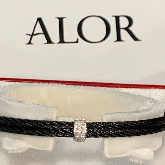 ALOR 18k White Gold & Stainless Steel Bracelet With Diamonds